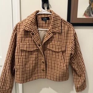 Lulu's Tan and Brown Checkered Utility Jacket